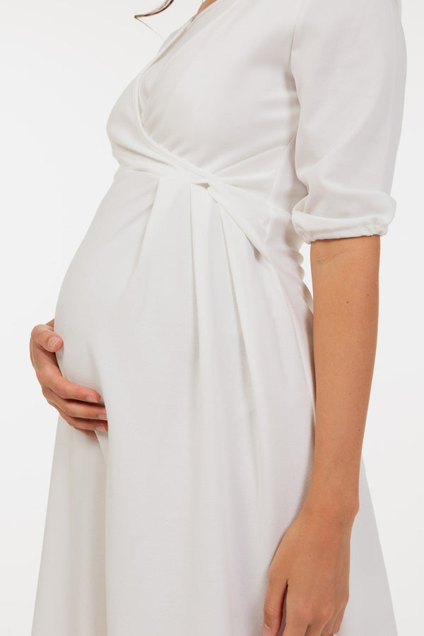 Umstands- und Stillkleid mit Knotendetail – Ecru