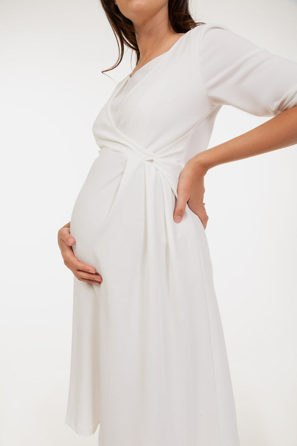Umstands- und Stillkleid mit Knotendetail – Ecru
