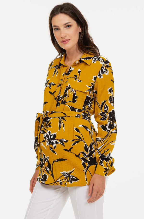 Umstands- & Stillbluse mit Print aus Leinenmix