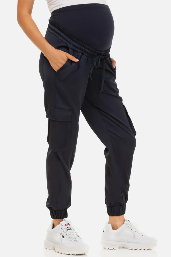 Umstands-Satinhose im Cargo-Stil – Navy