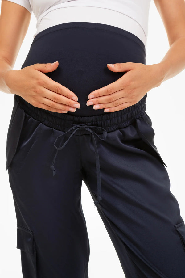 Umstands-Satinhose im Cargo-Stil – Navy