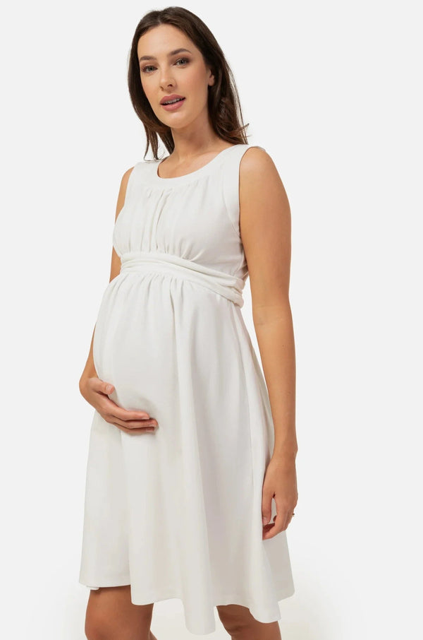Elegantes Umstandskleid mit Raffung – Ecru