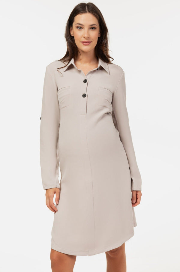 Umstands- und Still-Blusenkleid – Beige