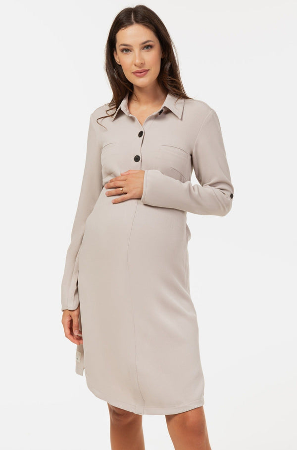 Umstands- und Still-Blusenkleid – Beige