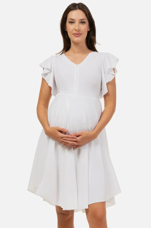 Luftiges Umstands- & Stillkleid mit Volantärmeln – Weiß