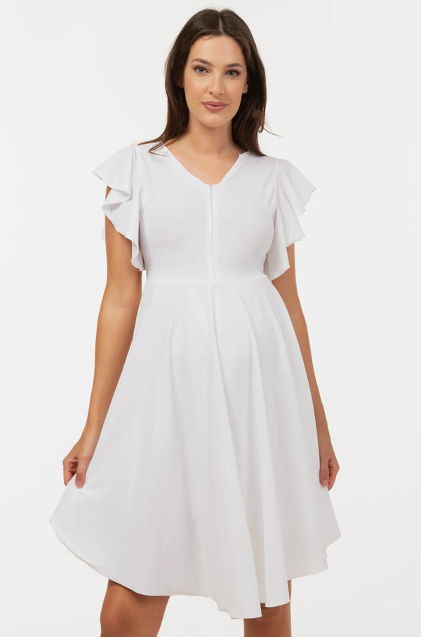Luftiges Umstands- & Stillkleid mit Volantärmeln – Weiß