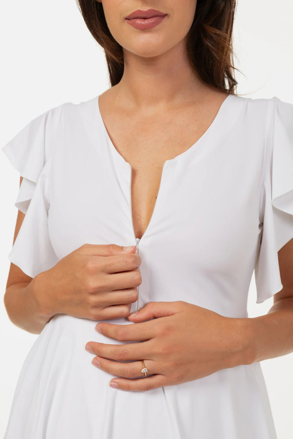 Luftiges Umstands- & Stillkleid mit Volantärmeln – Weiß