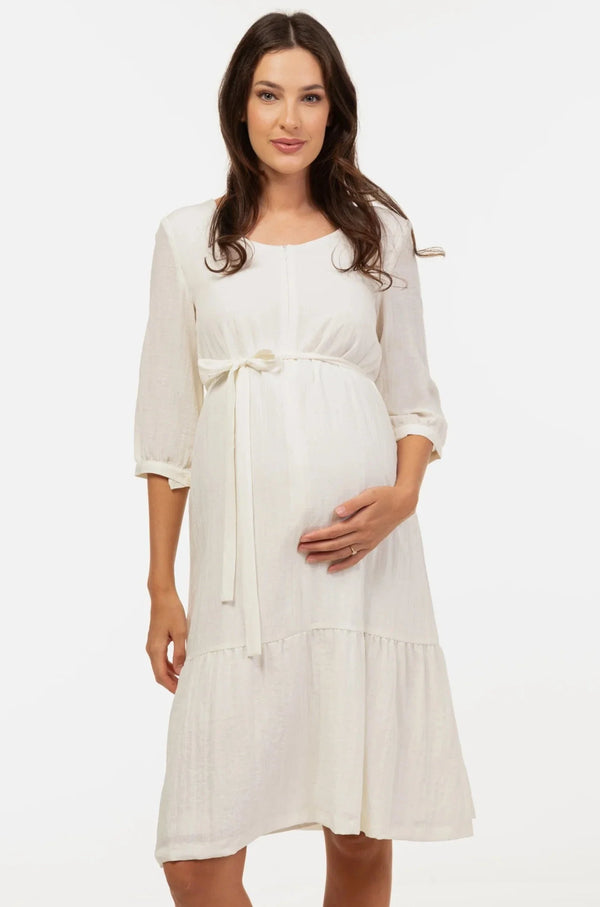 Umstands- & Stillkleid mit Volant und Crinkle-Struktur – Ecru