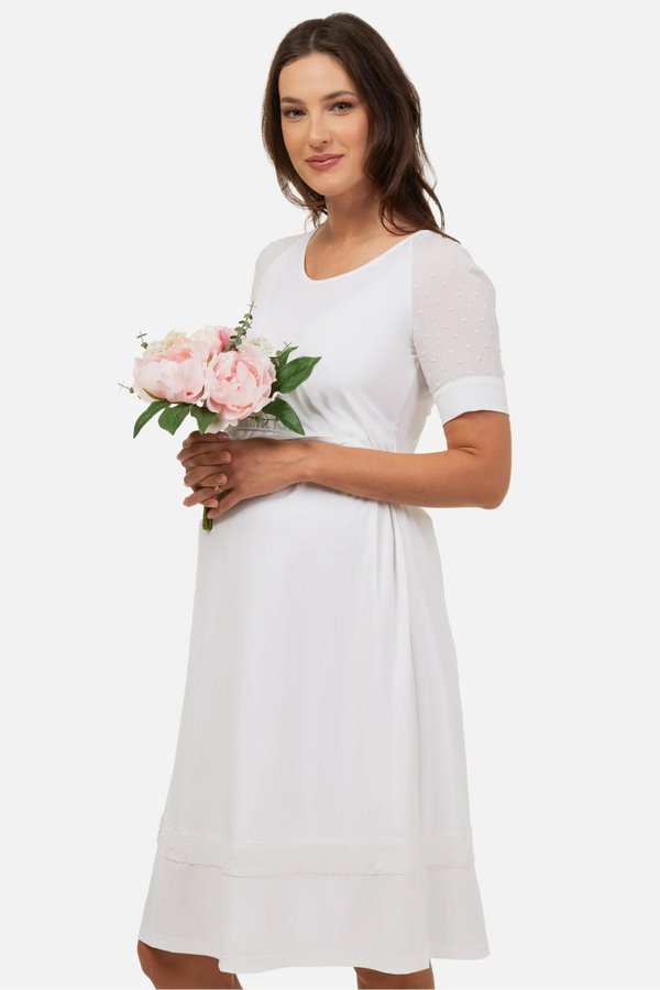 Offizielles Umstands- & Stillkleid mit Tupfen – Ecru