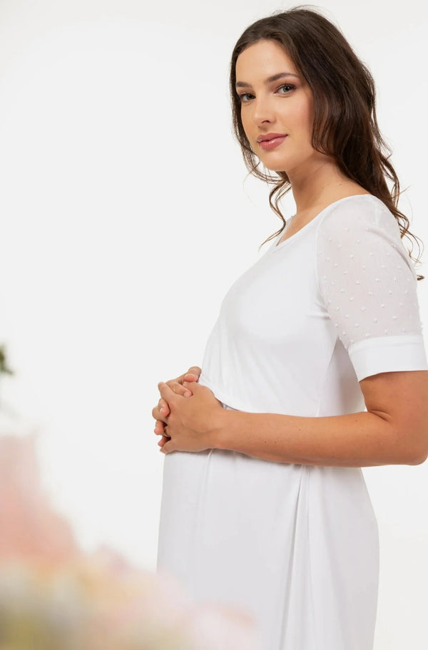 Offizielles Umstands- & Stillkleid mit Tupfen – Ecru