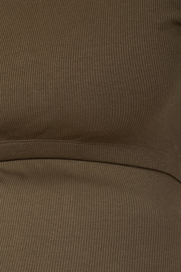 Tailliertes Umstands- & Stillkleid aus geripptem Baumwolljersey – Khaki