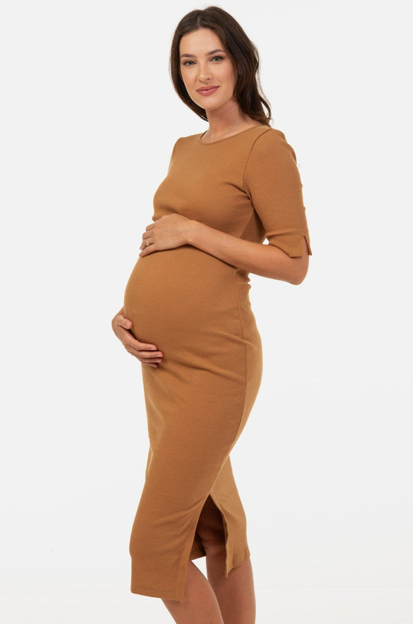 Tailliertes Umstands- & Stillkleid aus geripptem Baumwolljersey – Bronze