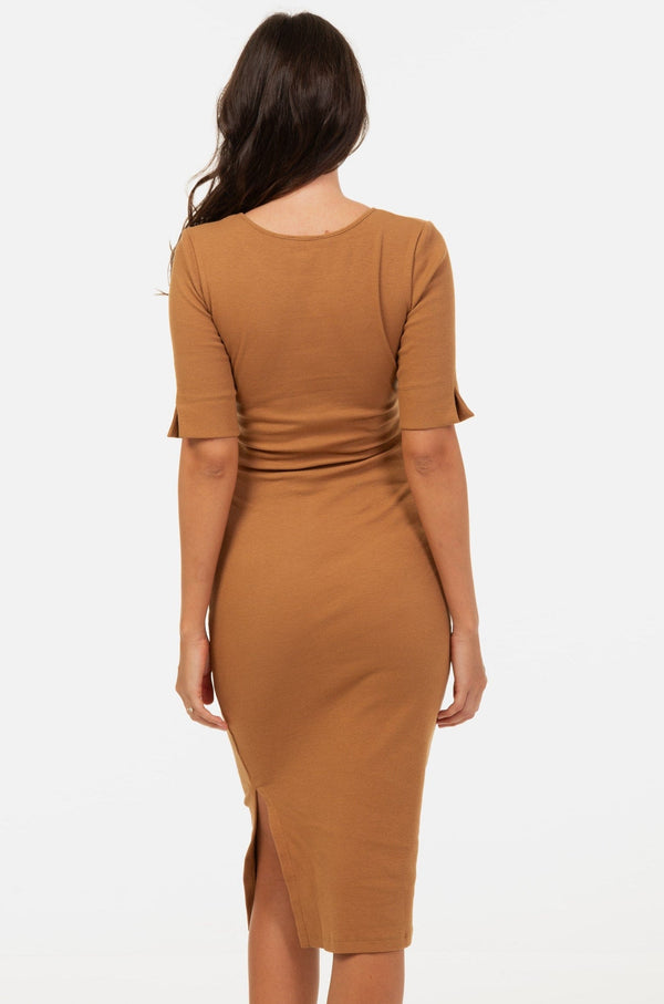 Tailliertes Umstands- & Stillkleid aus geripptem Baumwolljersey – Bronze