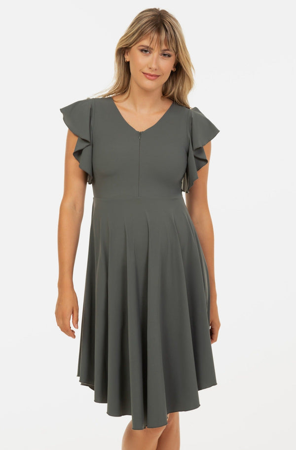 Luftiges Umstands- & Stillkleid mit Volantärmeln – Khaki