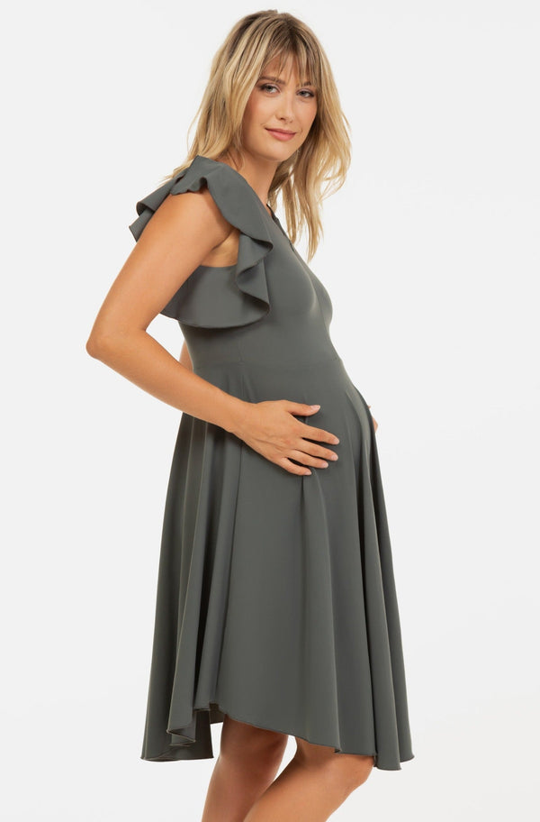 Luftiges Umstands- & Stillkleid mit Volantärmeln – Khaki