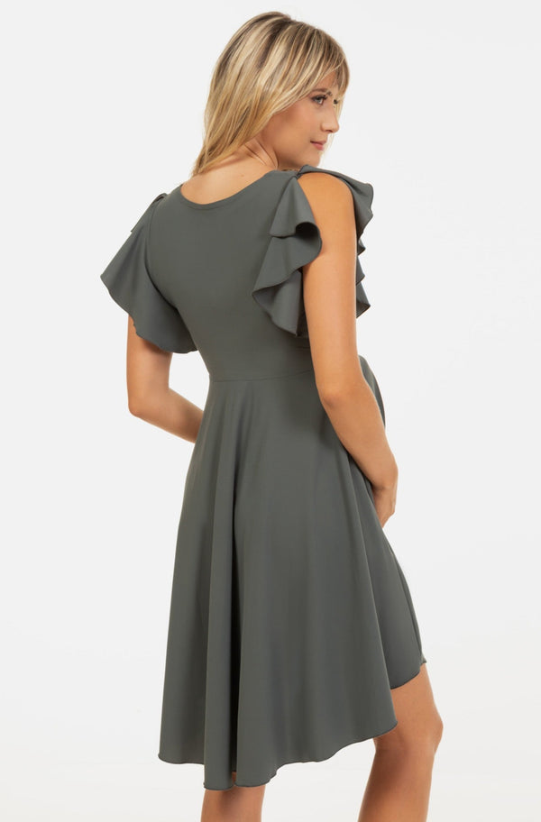 Luftiges Umstands- & Stillkleid mit Volantärmeln – Khaki