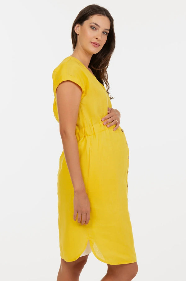 Umstands- und Stillkleid aus Leinen - Sonnengelb