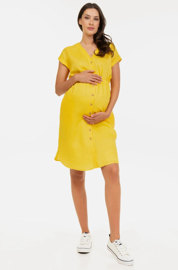 Umstands- und Stillkleid aus Leinen - Sonnengelb