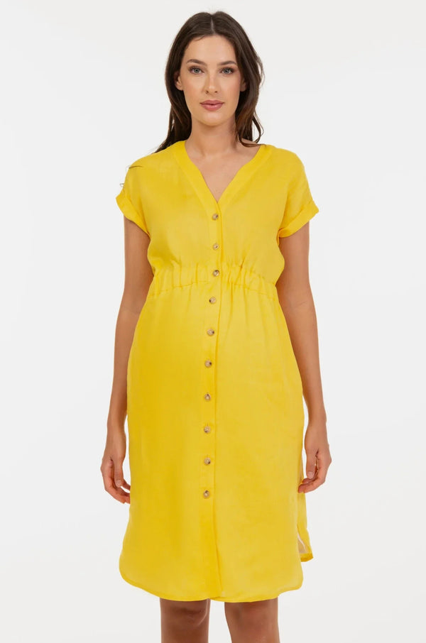 Umstands- und Stillkleid aus Leinen - Sonnengelb