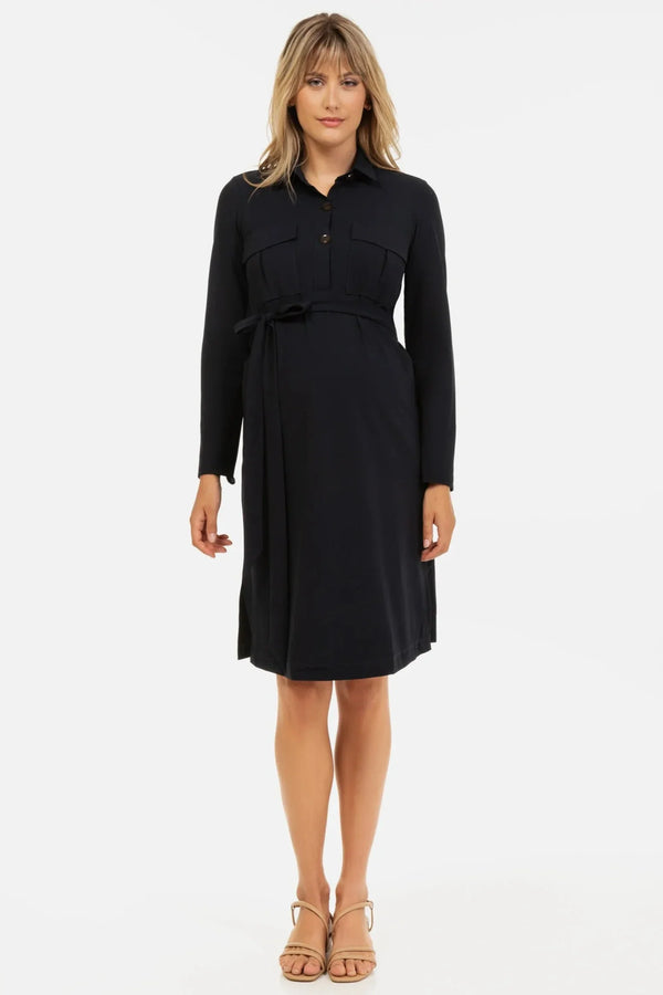 Elastisches Umstands- und Still-Blusenkleid – Dunkelblau