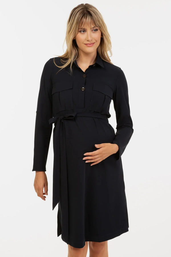 Elastisches Umstands- und Still-Blusenkleid – Dunkelblau