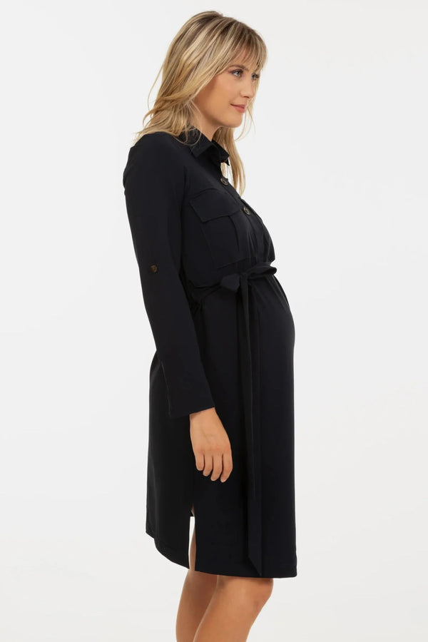 Elastisches Umstands- und Still-Blusenkleid – Dunkelblau