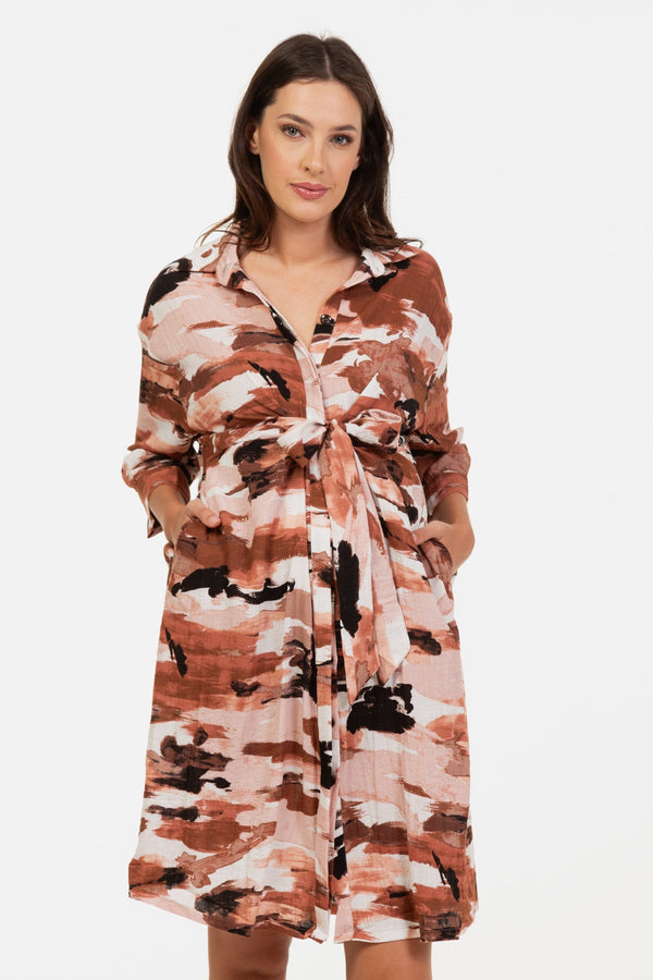 Umstands- & Stillkleid aus Crinkle-Stoff mit Bindegürtel