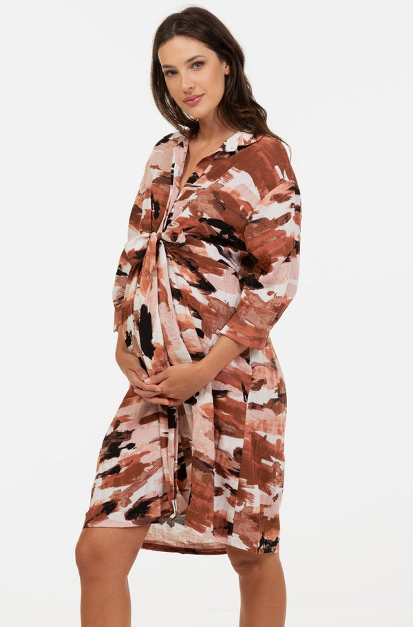Umstands- & Stillkleid aus Crinkle-Stoff mit Bindegürtel