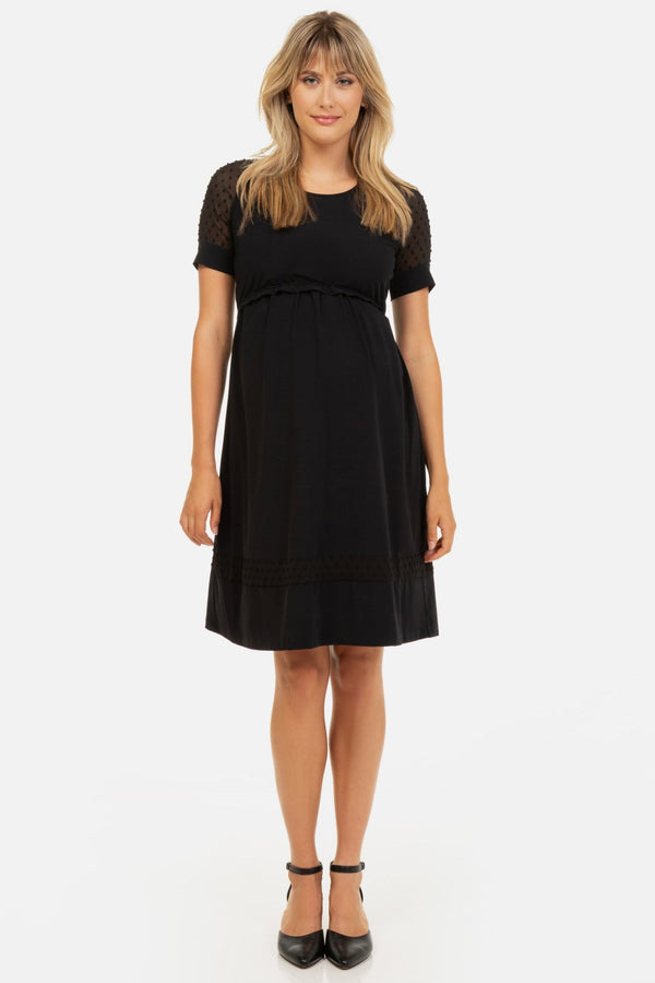 Umstands- & Stillkleid mit Tupfenärmeln – Schwarz