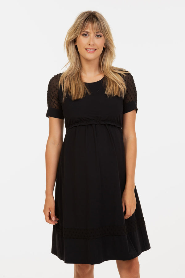 Umstands- & Stillkleid mit Tupfenärmeln – Schwarz
