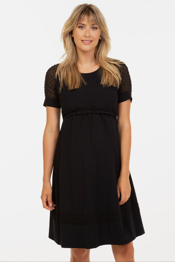 Umstands- & Stillkleid mit Tupfenärmeln – Schwarz