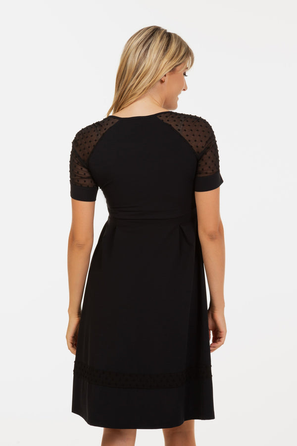 Umstands- & Stillkleid mit Tupfenärmeln – Schwarz