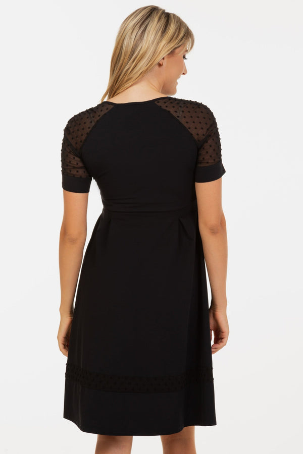 Umstands- & Stillkleid mit Tupfenärmeln – Schwarz