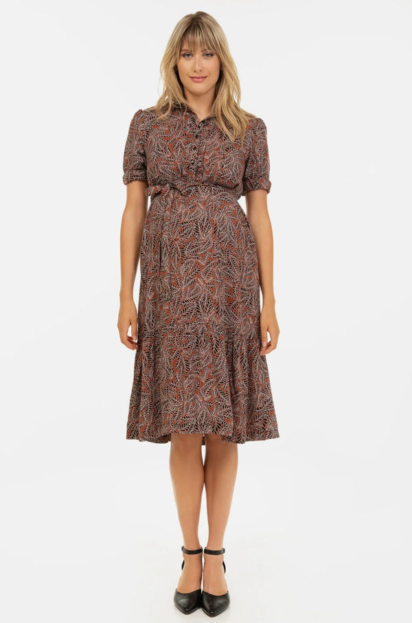 Umstands- & Stillblusenkleid mit Blättermuster und Volants