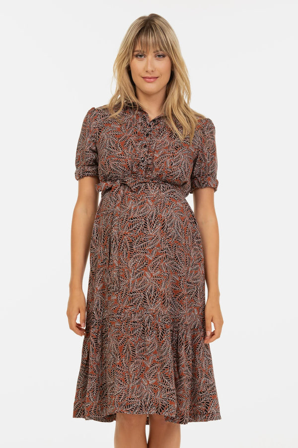 Umstands- & Stillblusenkleid mit Blättermuster und Volants