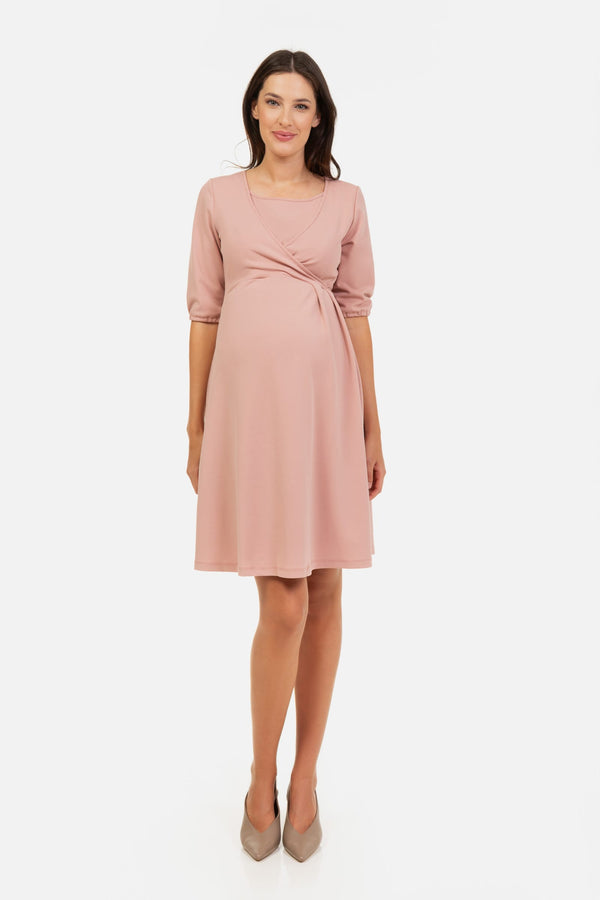 Umstands- und Stillkleid mit Knotendetail – Altrosa