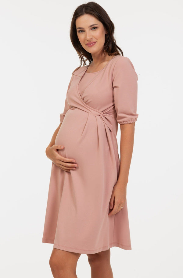 Umstands- und Stillkleid mit Knotendetail – Altrosa