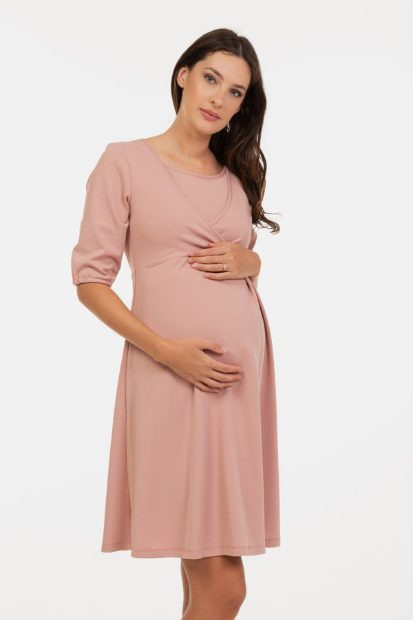 Umstands- und Stillkleid mit Knotendetail – Altrosa