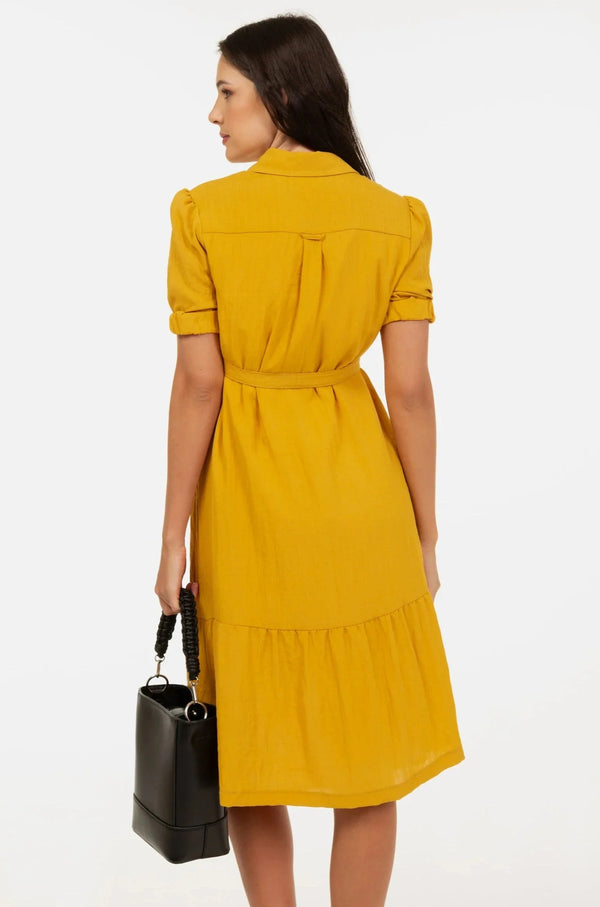 Umstands- und Stillblusenkleid mit Rüschen – Senfgelb