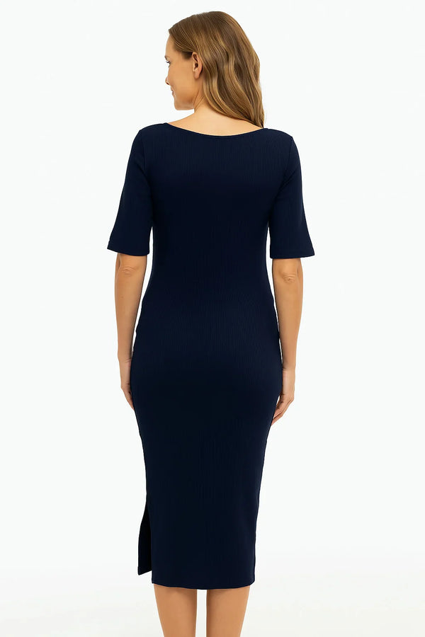Tailliertes Umstands- & Stillkleid aus geripptem Baumwolljersey – Navy