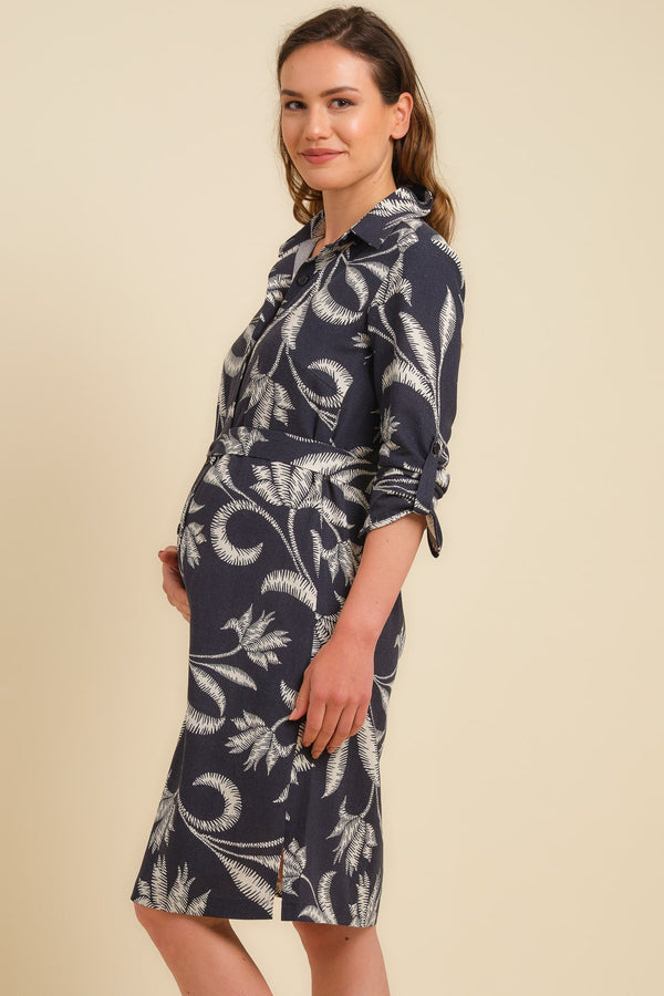 Umstands- und Still-Blusenkleid aus Leinenmix