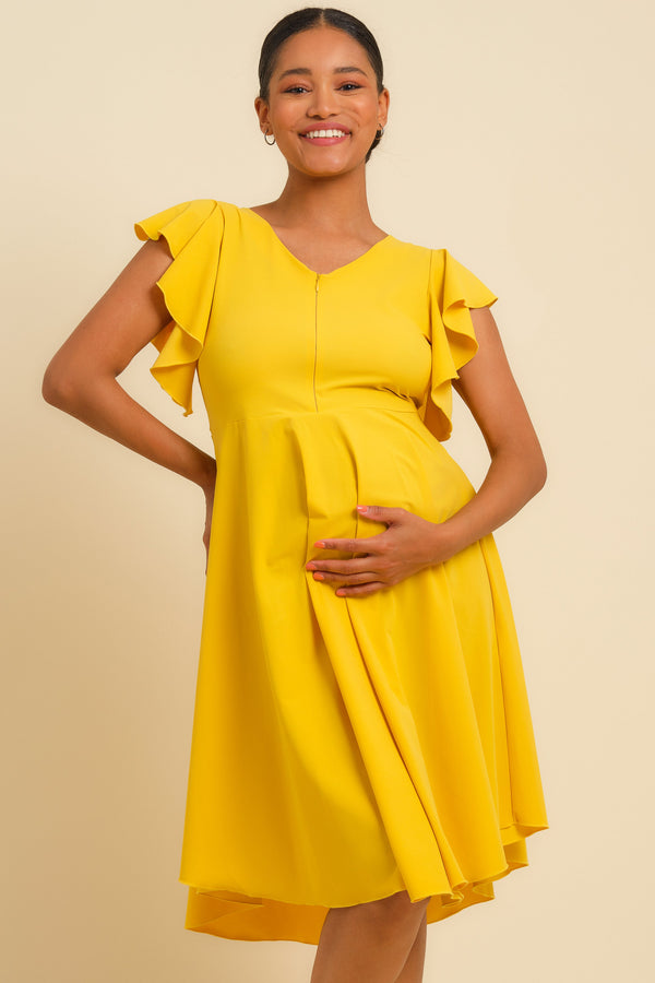 Luftiges Umstands- & Stillkleid mit Volantärmeln – Ocker