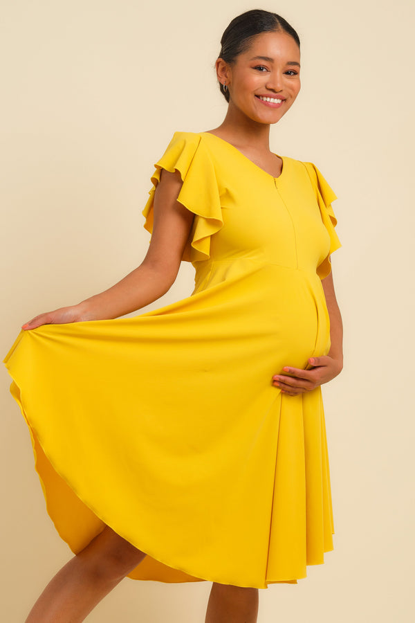 Luftiges Umstands- & Stillkleid mit Volantärmeln – Ocker