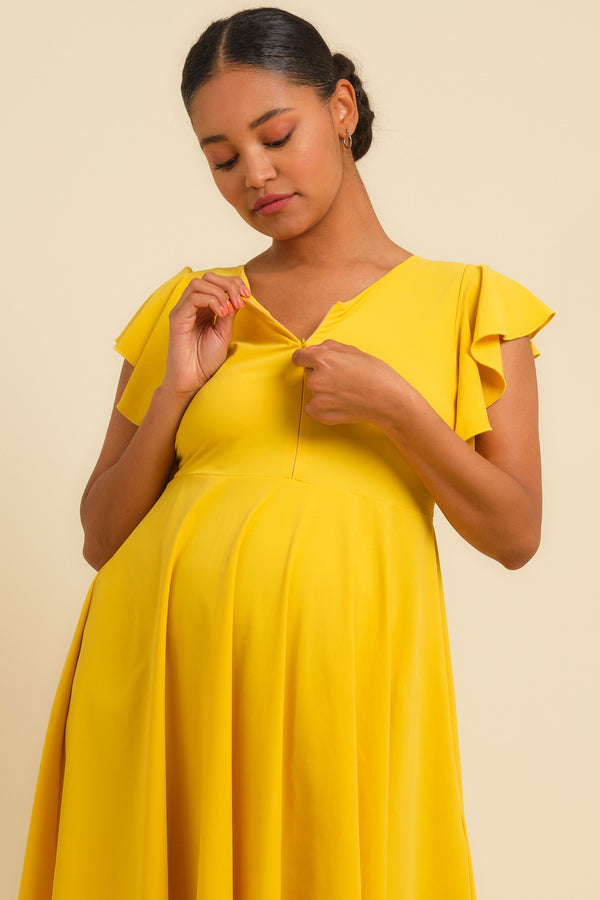 Luftiges Umstands- & Stillkleid mit Volantärmeln – Ocker