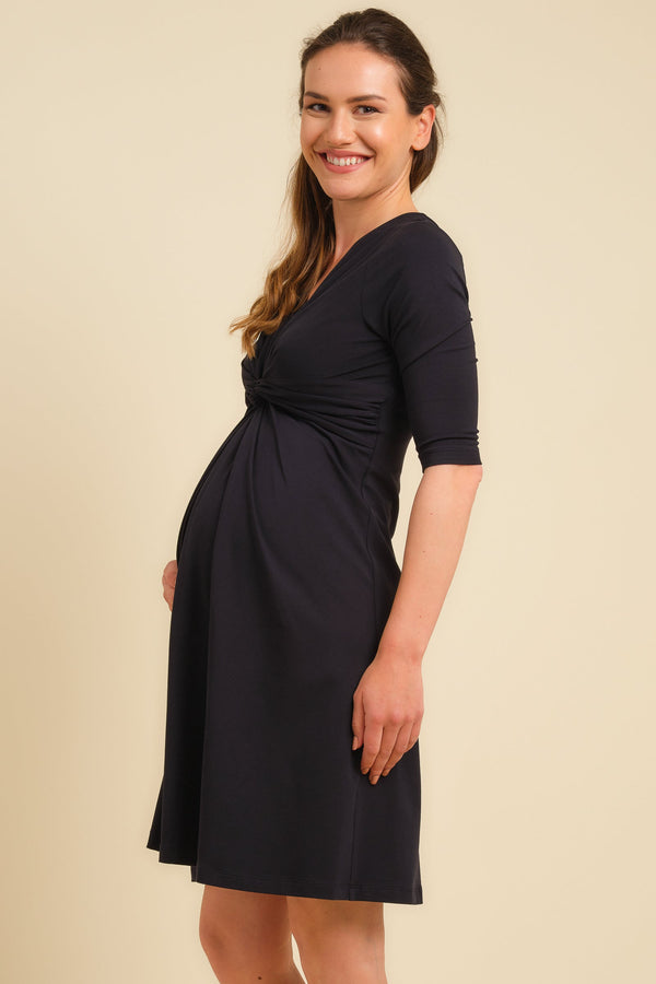 Umstandskleid aus Baumwolle mit Knotendetail – Navy