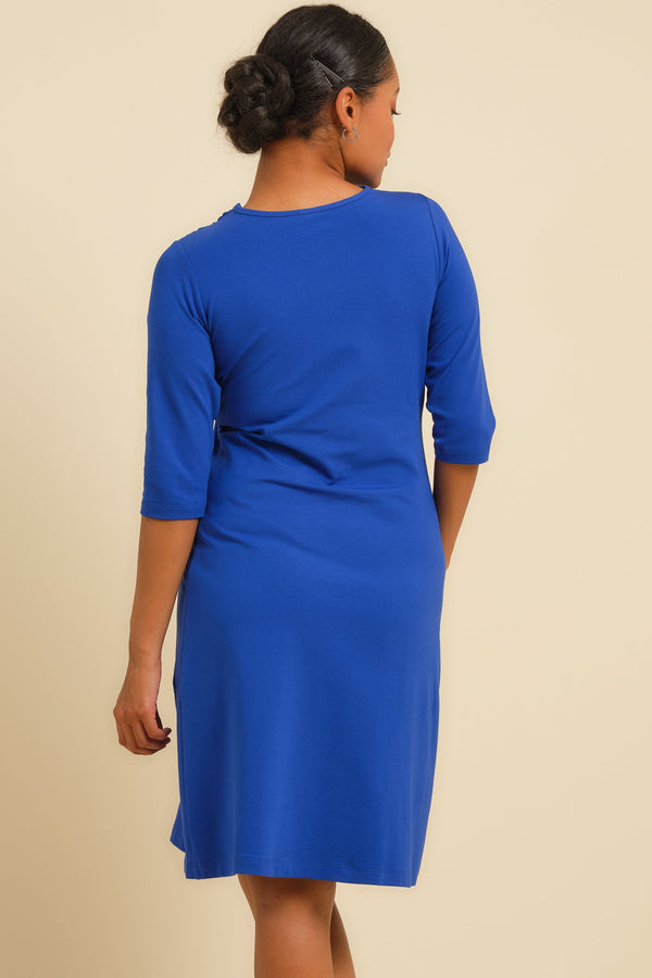 Umstandskleid aus Baumwolle mit Knotendetail – Royalblau
