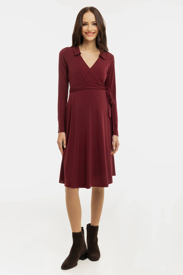 Luftiges Umstands- und Stillkleid mit Wickel-Design – Bordeauxrot