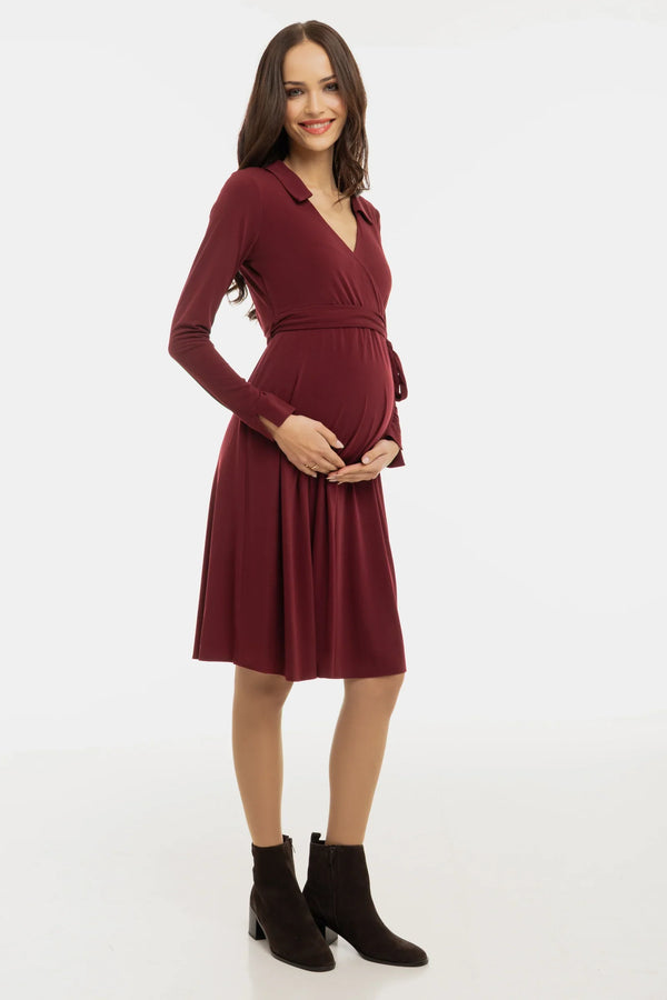 Luftiges Umstands- und Stillkleid mit Wickel-Design – Bordeauxrot