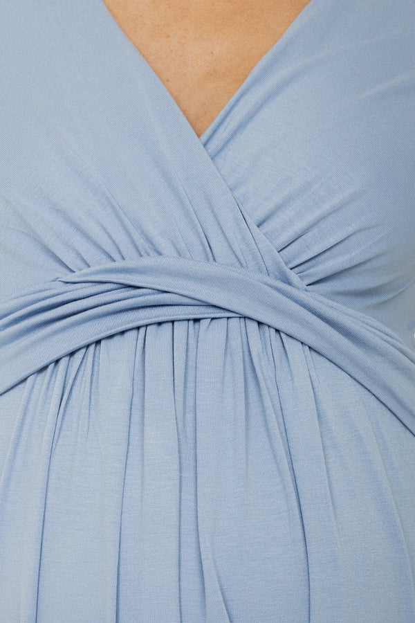 Umstands- und Stillkleid mit dekorativem Taillenband – Babyblau