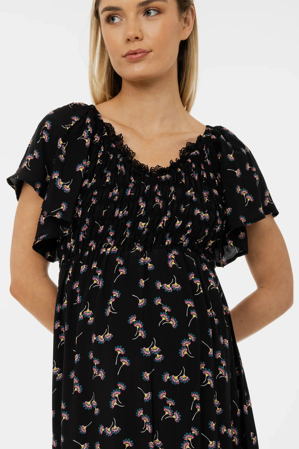 Boho-Umstandskleid mit Spitzenausschnitt